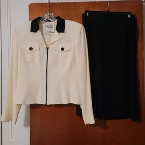 Ladies Simonton Studio For Neiman Marcus Off White /black Skirt Suit Size 6